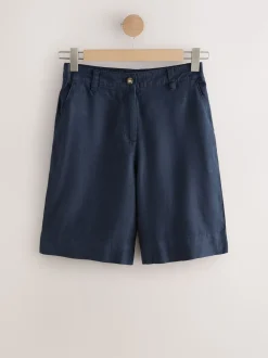 marine - Shorts de genou de mélange de lin