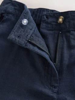 marine - Shorts de genou de mélange de lin