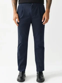 marine - Slim Fit (Slim Fit) - Pantalons Chinos extensibles plissés avec taille élastique