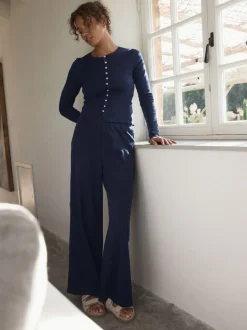 marine - soi-même. Pyjama côtelé boutonné