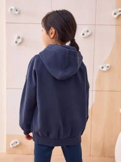 marine - Sweat à capuche zippé en coton riche (3-16ans)