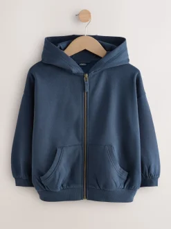 marine - Sweat à capuche zippé en coton riche (3-16ans)