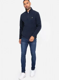 marine - Sweat en polaire Threadbare quart zippé