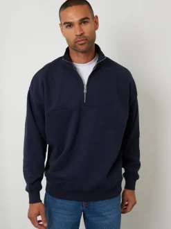 marine - Sweat-shirt Threadbare décontracté à demi-fermeture éclair