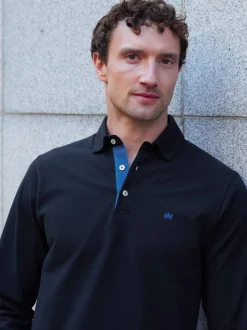 marine - The Savile Row Company Polo classique à manches longues en coton piqué