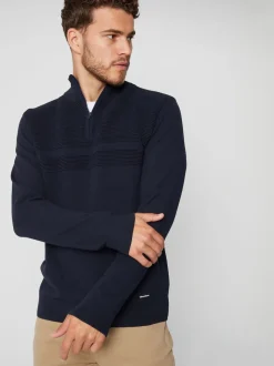 marine - Threadbare - Pull zippé en tricot avec détails en côtes