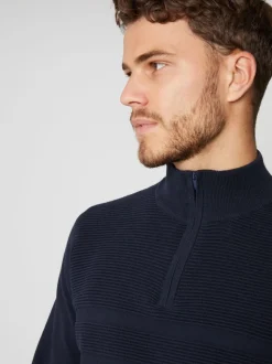 marine - Threadbare - Pull zippé en tricot avec détails en côtes