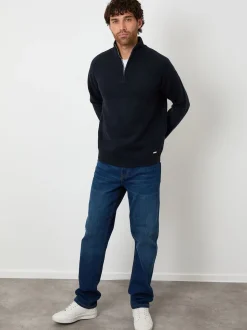 marine - Threadbare Pull en maille côtelée à manches raglan