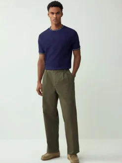 marine - T-shirt Coupe classique à liserés 100% Coton