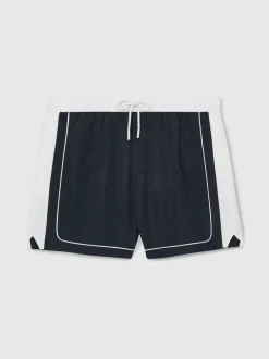 Marine/Blanc - Reiss Cano Colour-Block Piped-Trim Short de bain