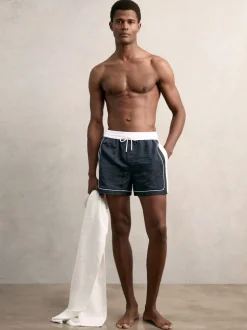 Marine/Blanc - Reiss Cano Colour-Block Piped-Trim Short de bain