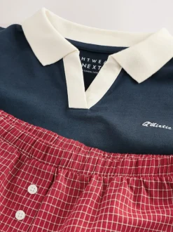 Marine/Bourgogne - Ensemble haut style rugby et short tissé (6-16ans)