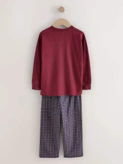 Marine/Bourgogne - Lot de 2 pyjamas en tissu à carreaux à manches longues (3-16ans)