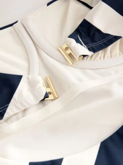 Marine/Cream Chevron - DD Maillot de bain coupe ventrale Col dégagé