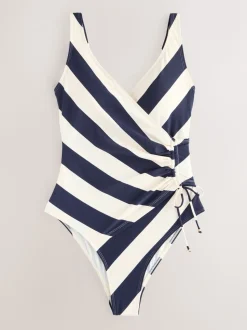 Marine/Crème - Maillot de bain gainant le ventre froncé