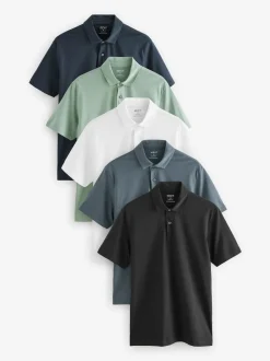 Marine/Noir/Gris/Blanc/Vert sauge Vert - Slim Fit (Slim Fit) - Polo en jersey Manches courtes 5 Pack