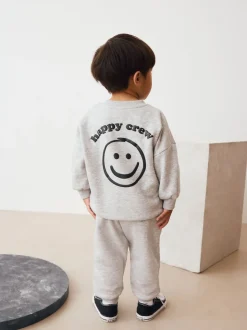 Marl gris - Ensemble sweat et Joggings imprimé à Col rond (3mois-7ans)