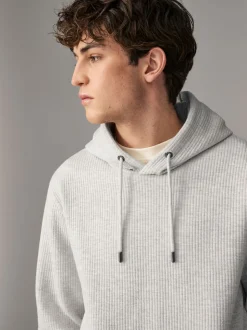 Marl gris - Sweat à capuche texturé linéaire