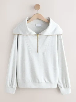 Marl gris - Sweat-shirt en jersey à col zippé