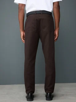 Marron - Ajustement droit - Chinos en coton brossé élégant TENCEL™ Lyocell Blend avec ceintures