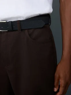 Marron - Ajustement droit - Chinos en coton brossé élégant TENCEL™ Lyocell Blend avec ceintures