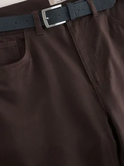 Marron - Ajustement droit - Chinos en coton brossé élégant TENCEL™ Lyocell Blend avec ceintures
