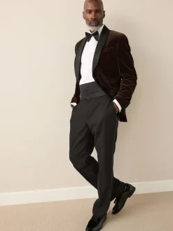 Marron - Ajustement régulier - Blazer Signature Pontoglio en velours italien avec revers châle