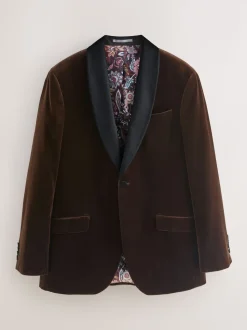 Marron - Ajustement régulier - Blazer Signature Pontoglio en velours italien avec revers châle