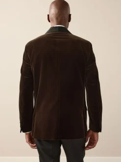 Marron - Ajustement régulier - Blazer Signature Pontoglio en velours italien avec revers châle