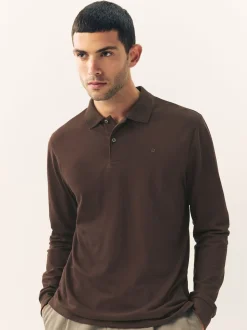 Marron - Ajustement régulier - Polo à manches longues en piqué