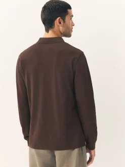 Marron - Ajustement régulier - Polo à manches longues en piqué
