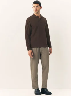 Marron - Ajustement régulier - Polo à manches longues en piqué