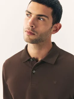 Marron - Ajustement régulier - Polo à manches longues en piqué