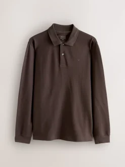 Marron - Ajustement régulier - Polo à manches longues en piqué