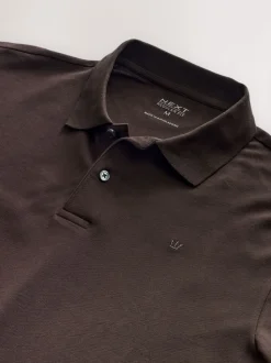 Marron - Ajustement régulier - Polo à manches longues en piqué