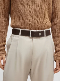 Marron - BOSS Ceintures de cuir en métal brossé