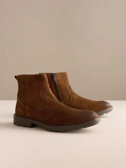 Marron - Bottes Chelsea en daim zippées