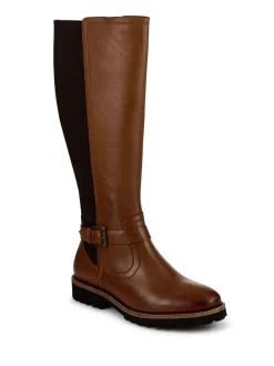 Marron - Bottes longues Pavers en cuir élastiques