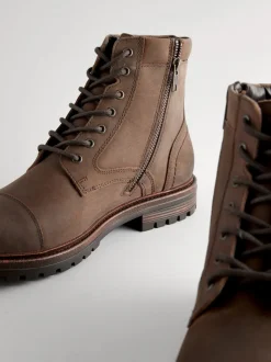 Marron - Bottes zippées à embout en cuir