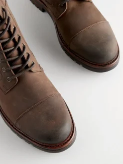 Marron - Bottes zippées à embout en cuir