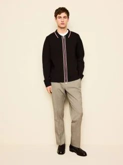 Marron - Cardigan N. Premium à liserés Milieu zippé coupe classique