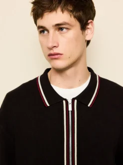 Marron - Cardigan N. Premium à liserés Milieu zippé coupe classique