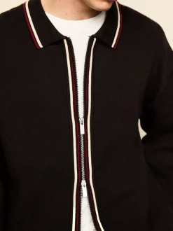 Marron - Cardigan N. Premium à liserés Milieu zippé coupe classique