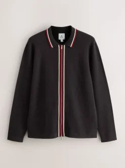 Marron - Cardigan N. Premium à liserés Milieu zippé coupe classique