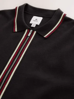 Marron - Cardigan N. Premium à liserés Milieu zippé coupe classique