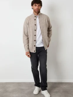 Marron - Cardigan Threadbare en maille boutonné à Col cheminée