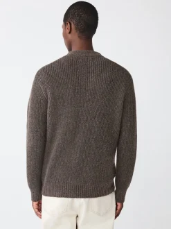 Marron - Cardigan zippé à texture côtelée en laine