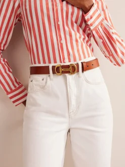 Marron - Ceinture Boden en cuir à bordures de mors