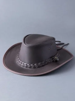 Marron - Chapeau en cuir Lakeland Leather Outback III style australien noir