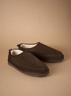 Marron - Chaussons doublés en daim Signature avec fausse fourrure